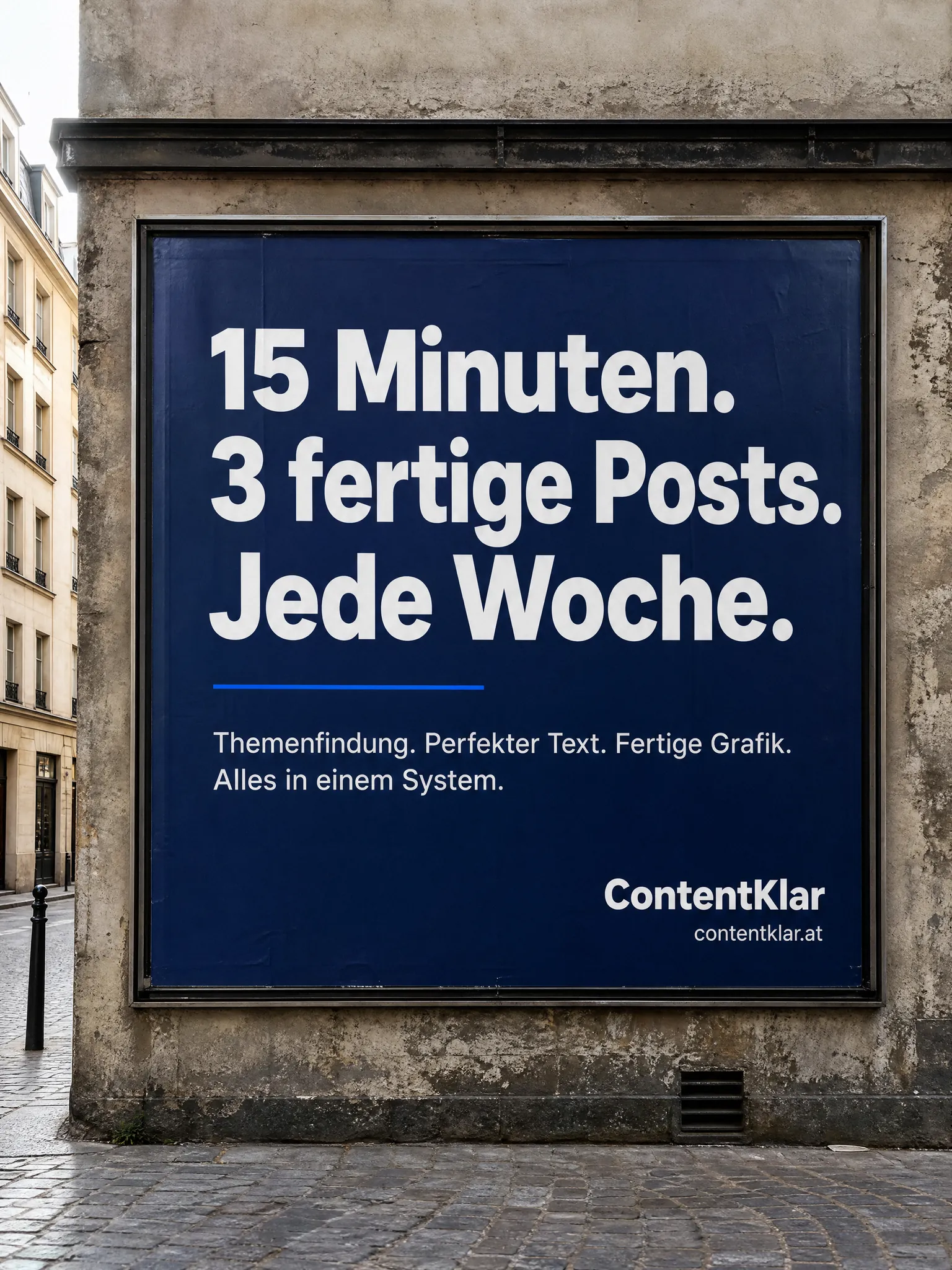 Plakat-Motiv für ContentKlar – 15 Minuten, 3 fertige Posts, jede Woche