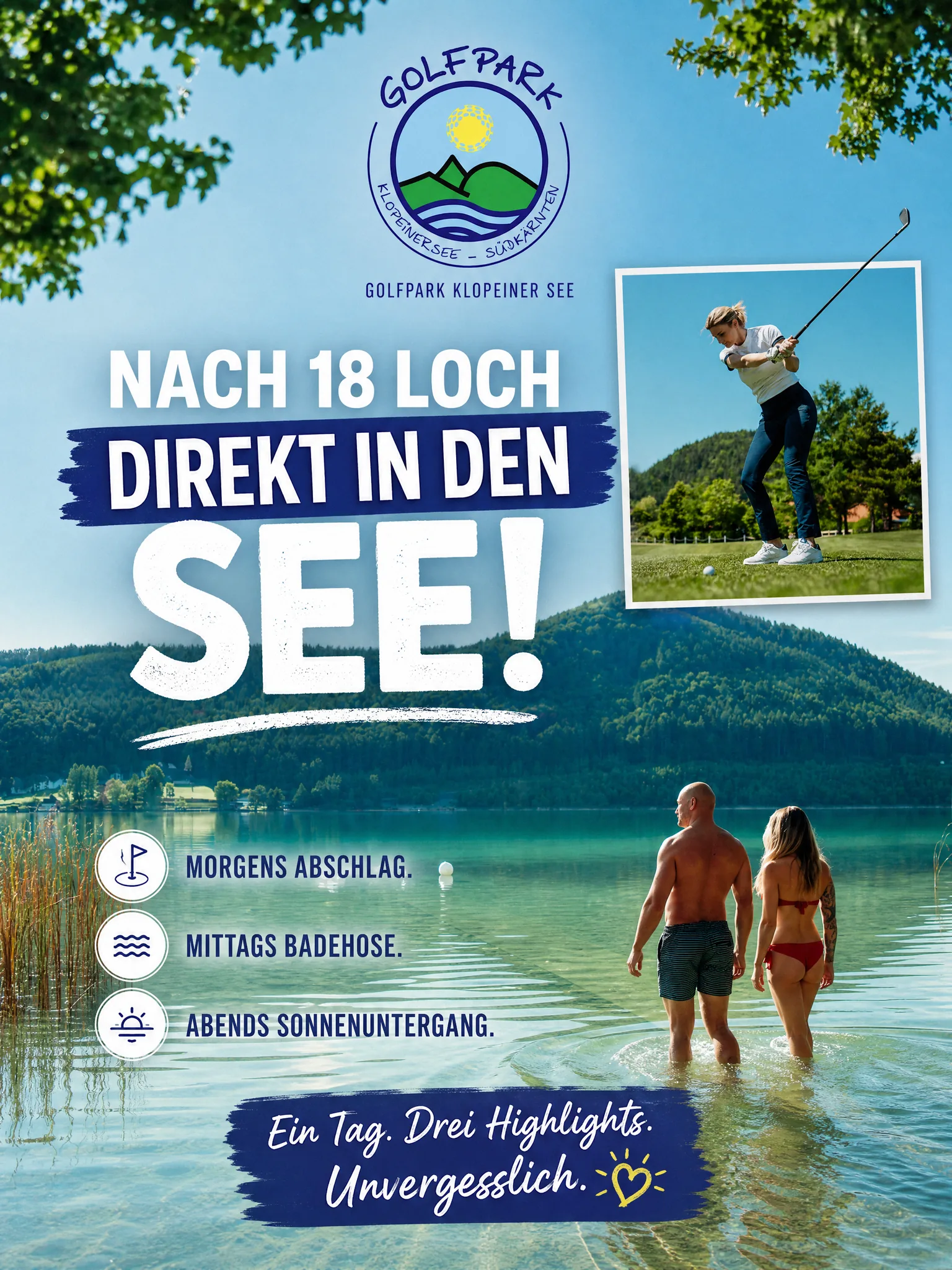 Beispiel-Posting für den Golfpark Klopeinersee – Nach 18 Loch direkt in den See